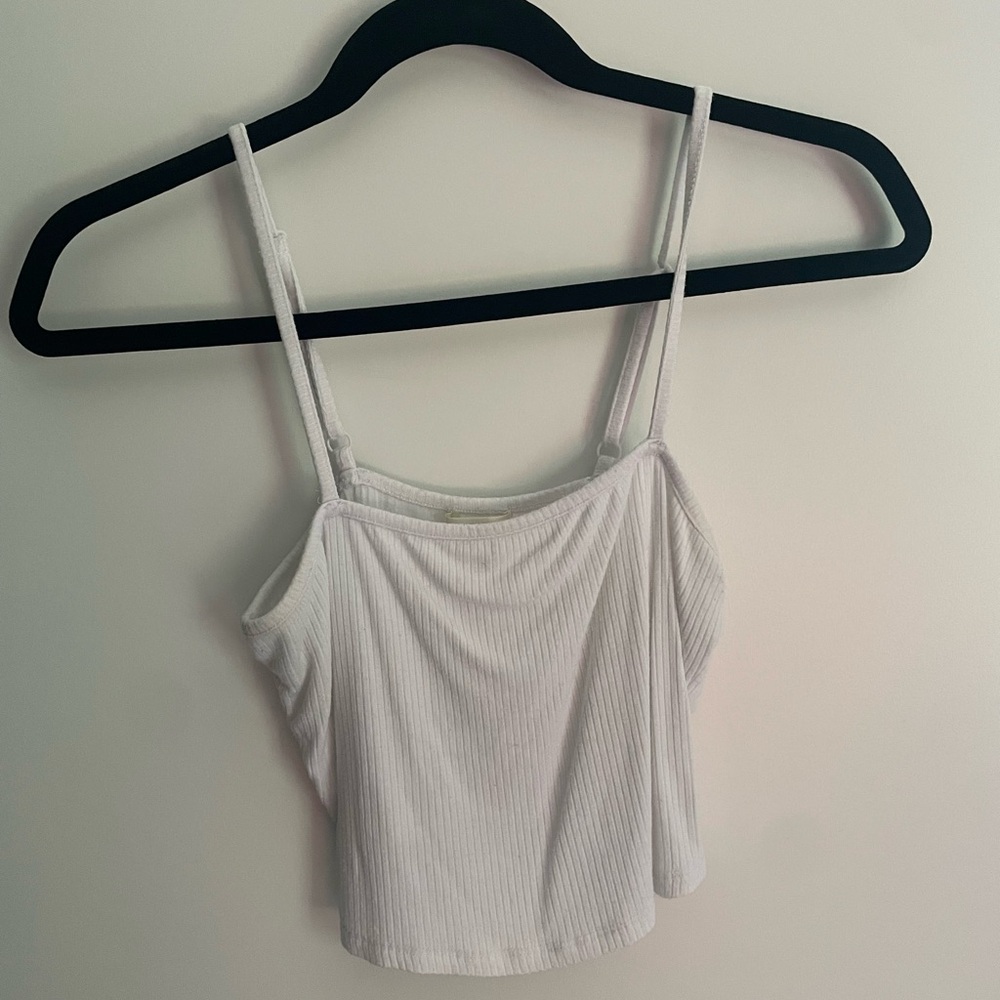 White and black ribbed tank top with adjustable straps